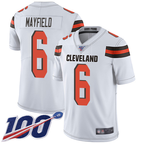 Cleveland Browns Baker Mayfield Men White Limited Jersey #6 NFL Football Road 100th Season Vapor Untouchable->cleveland browns->NFL Jersey